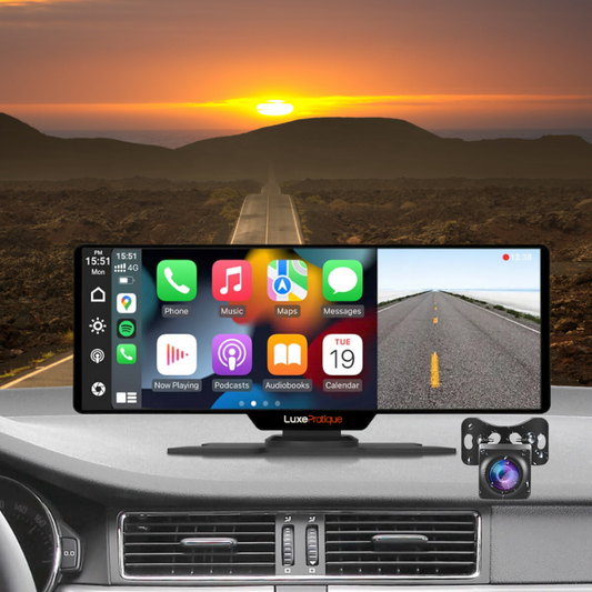 LuxePratique™ Écran Universel 10.26 pour voiture avec CarPlay pour Apple ou Android + Caméra