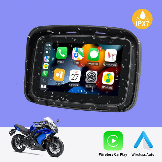 LuxePratique™ Écran d'affichage pour moto IPX7 étanche avec Carplay sans fil Apple et Android Auto sans fil, écran portable pour moto